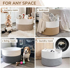 INDRESSME XXXLarge Jute Rope Basket 21.7" x 21.7" x 13.8" Woven Baby Laundry Baskets for Blankets Toys Storage Basket with Handle Comforter Cushions Storage Bins Thread Laundry Hamper
