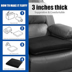 HOMBYS Tufted Furry Recliner Seat Cushion for Elderly Foam Curved Edge Large Square Seat Cushion for Recliner Chair, Floor Pillow, Office Chair, Car, No Pressure on Thighs(Black)