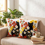 Breling 2 Pack Embroidered Cat Pillow Covers 18x18 Inch Cute Black Cat Floral Pillow Covers with Zipper Velvet Tufted Decorative Whimsical Fun Couch Pillows Cover for Living Room Sofa Bed Home Decor
