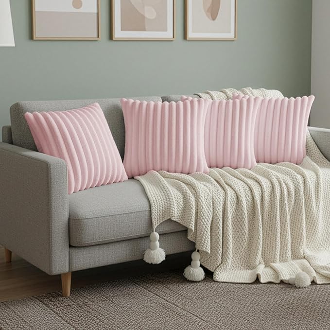 Pink Throw Pillow Covers 20 x 20 Set of 4, Cute Boho Throw Pillow Cover for Couch/Bed, Decorative Pillows Covers for Sofa/Bed, Accent Pillow Covers for Living Room, Rustic/Home/Room Decor
