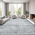 Lofus 9x12 Area Rug for Living Room,Grey Washable Large Rugs with Non-Slip Backing,Soft Neutral Carpets for Bedroom Dining Room Home Office Indoor Nursery
