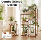 Bamworld Plant Stand Indoor Corner Plant Shelf Wood Plant Holder for Multiple Plants Tall Flower Stands Plants Table Rack Garden Patio Lawn Window 03H, Brown