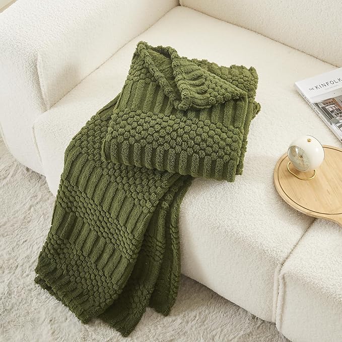lifein Throw Blanket for Couch-Olive Green Boho Throw Blanket, Soft Fleece Plush Lightweight Blankets&Throws for Spring, Fuzzy Moss Green Blanket for Livingroom Bed Sofa Chair (50x60, Green)