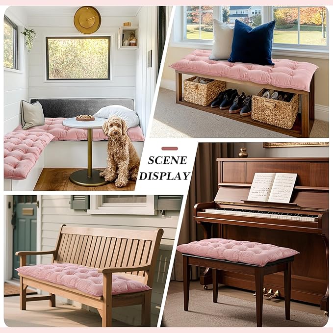 Bench Cushion for Indoor Furniture 40x20 in Velvet Thicken Indoor Window Seat Cushion, Piano Sofa, Entryway Storage, Bay Window Tufted Patio Porch Swing Bench Pad Memory Foam(Blush Powder)