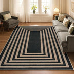 Lahome Enfys Modern Geometric Easy Jute Outdoor Rug, 5x7 Patio Living Room Rug Large Black Carpet for Bedroom, Farmhouse Washable Indoor Outdoor Carpet for Dining Room Backyard Deck