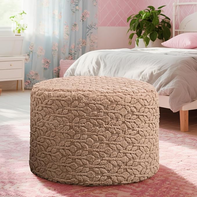 Round Pouf Ottoman 20 x 20 x 14 Inches Boho Poof Home Decor Floor Pouffe Ottoman Foot Rest for Couch Sofa Bean Bag Chairs Living Room Bedroom (Caramel)