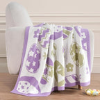Amélie Home Easter Bunny and Eggs Chenille Knit Throw Blanket for Couch, Cozy Soft Spring Themed Blankets for Sofa, Bed, Gift, 50"x60", Purple/Green