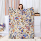Boho Floral Throw Blanket, Bohemian Soft Cozy and Warm Couch Blankets Gift for Flower Lover, Decorative Blankets for Sofa Couch Bed, Gray Blue 50×60 inches
