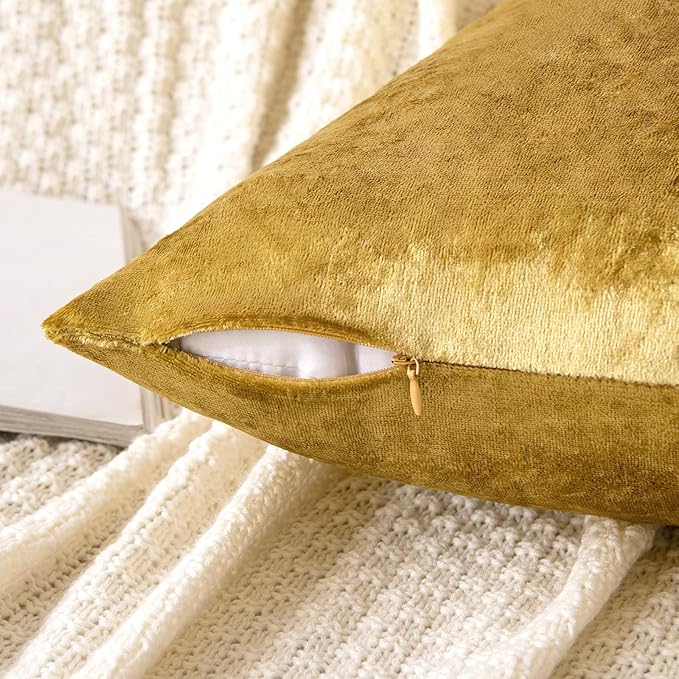 MIULEE Velvet Throw Pillow Covers 12x20 Inch, Pack of 2 - Golden, Soft Solid Lumbar Decorative Pillow Covers Modern Luxury Home Decor for Chair Couch Sofa Bedroom Livingroom