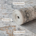GENIMO 9x12 Area Rugs for Living Room, Non Slip Machine Washable Vintage Rugs, Low Pile Lightweight Chenille Print Large Rug for Bedroom, Dining Room, Home Office, Light Taupe Brown