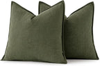 MIULEE Decorative Linen Pillow Covers 20x20 Inch Dark Olive Green Boho Farmhouse Neutral Spring Couch Throw Pillows for Bed Pack of 2 Accent Modern Pillowcase Sofa Livingroom Home Decor