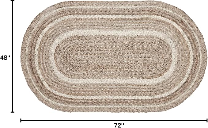 VHC Brands Jute Rug Oval with Pad, Natural & Crème, 48x72