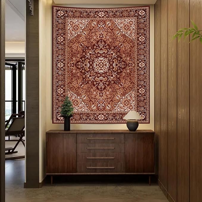 Apdidl Boho Mandala Hippie Wall Tapestry for Bedroom Aesthetic, Indian Bohemian Floral Tapestries Blanket Art Decor, Vintage Orange Fabric Vertical Wall Hanging for Living Room Dorm 90" X 71"