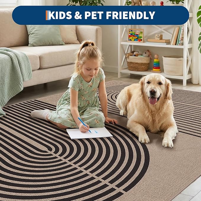GarveeHome Modern Rainbow Easy Jute 3x5 Patio Rug, Indoor/Outdoor Patio & Entryway Mat, Washable Non-Slip Carpet for Mudroom, Farmhouse Decor, Front Door