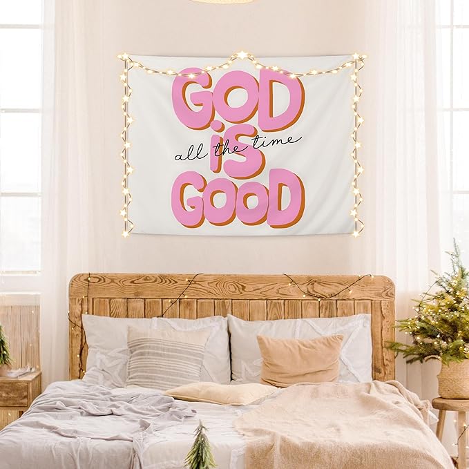 AQYIP God Is Good All the Time Christian Tapestry, Bible Verse Tapestry Decorative, Religious Scripture Wall Tapestries Blanket Decor for Home Office Church Prayer Room, 50x60 Inch