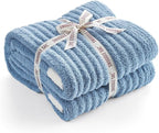 Snuggle Sac Fluffy Ribbed Blue Bedding Blanket Twin Size, Soft Luxurious Knit Fuzzy Plush Microfiber Blankets for Sofa, Bed, Blue, 60x80 inches