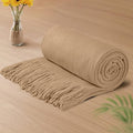 Vonty Light Brown Knitted Blanket with Tassels Fringe 60" x 80", Super Soft Knit Throw Blanket, Farmhouse Decorative Lightweight Blanket for Couch, Sofa, Bed