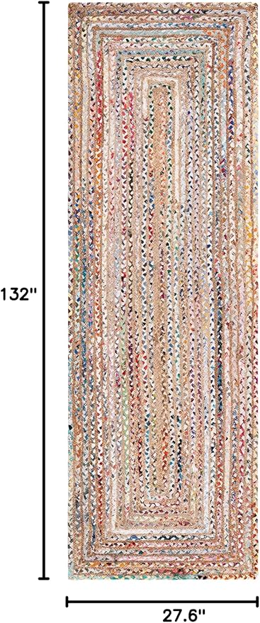 SAFAVIEH Cape Cod Collection Runner Rug - 2'3" x 11', Beige & Multi, Handmade Jute & Cotton, Woven Braided Design (CAP202B)