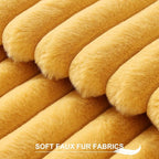 Pallene Faux Fur Plush Throw Pillow Covers 24x24 Set of 2, Luxury Soft Fluffy Striped Decorative Pillow Covers for Sofa, Couch, Living Room, Mustard Yellow