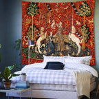 FEASRT European Medieval Royal Tapestry - Maiden and Unicorn, 90x84 Inches Soft Flannelette, for Decorative Wall Art Collection