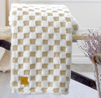 Beige & White Fuzzy Fuzzy Fun 3D Checkered Throw Blanket – Ultra Soft Shaggy Fleece for Cozy Comfort. Beautiful Gift for Women with Style 50 x 65 inches.