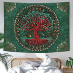 Accnicc Tree of Life Tapestry Green Nature Floral Plant Moon Phase Tapestries for Bedroom Aesthetic Hippie Boho Mandala Celestial Large Tapestry Wall Hanging for Dorm Living Room Decor 80 x 60 Inch