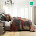 HORIMOTE HOME Velvet Patchwork Quilt King Size, Reversible Vintage Pattern Bedspread Luxury Cozy Vlevet Comforter 3-Pieces Coverlet Bedding Set for All Season (Burgundy)