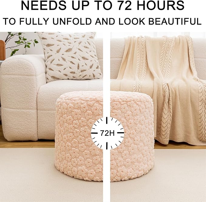 Ottoman Foot Rest Stuffed Round Boho Floor Poof Seating Armchair Ottoman Foot Stool Floor Cushion Bean Bag Pouf 18x18x14 Inch Pink