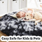 Amdrebio Black White Grey Round Rug 5Ft Circle Area Rugs for Living Room Bedroom, Fluffy Fuzzy Shaggy Furry Rugs for Kids Room Dorm Home Office, Shag Plush Floor Modern Cool Carpet for Men Teen Boys