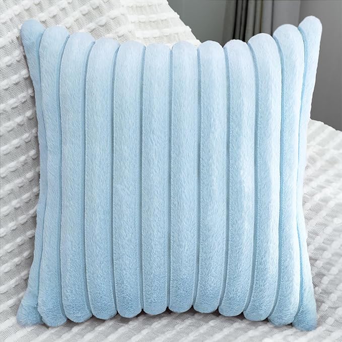 2 Pack 24x24 Pillow Cover Velvet Pillow Covers, Faux Fur Square Throw Pillow Covers for Living Room Decorations Throw Pillow Case, Throw Pillow Cover Cushion Cover for Sofa Bedroom Car, Light Blue