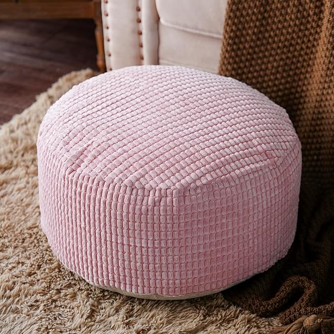 SUTAVIA Pouf Ottoman Cover Unstuffed Pouf Seat Decorative Soft Storage Bean Bag 20x20x8 Inches Floor Footrest for Living Room Bedroom (Dusty Pink, Round)