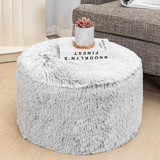 Unstuffed Pouf Ottoman Cover Handmade Footstool Ottoman Storage Solution Floor Pouf Footrest Cushion 20 Diameterx12Height Inches for Living Room Wedding Bedroom Snow Gray No Filler