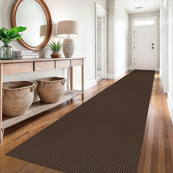 EARTHALL Runner Rug 3x16 Ft Washable Runners for Hallways Extra Long Woven Non Slip Entryway Runner Braided Kitchen Runner Indoor Outdoor Carpet Runners for Hotels, Hall, Stair, Brown