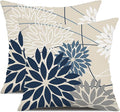 Blue and Gray Floral Pillow Covers 16x16 Set of 2 Outdoor Waterproof White Colored Decorative Throw Pillows Summer Pillowcase Polyester Cushion Case Decor for Couch Patio Funiture Garden Porch 01B16