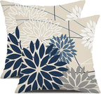 Blue and Gray Floral Pillow Covers 16x16 Set of 2 Outdoor Waterproof White Colored Decorative Throw Pillows Summer Pillowcase Polyester Cushion Case Decor for Couch Patio Funiture Garden Porch 01B16