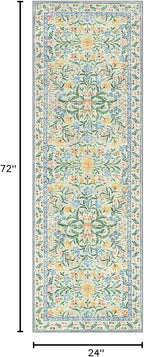 Lahome Sylvie Washable Runner Rug 2x6, Boho Bathroom Rug Runner, Vintage Floral Soft Thin Indoor Throw Carpet for Entryway Bedroom Hallway Bath Laundry Room, Green/Multi