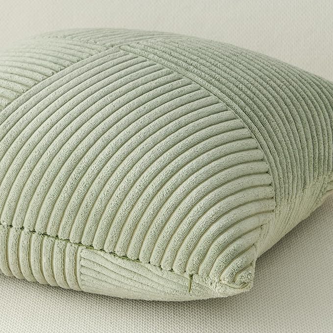Topfinel SageGreen Throw Pillow Covers 26x26 Inch Set of 2 Decorative Pillow Covers for Sofa Living Room Couch Bed Soft Corduroy Boho Textured Stripe Modern Farmhouse Decor