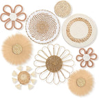 Chunful 9 Pcs Boho Nursery Wall Decor Daisy Flower Woven Macrame Seagrass Rattan Basket Wall Hanging Bohemian Decorations Gifts for Home Dorm Art Farmhouse Bedrooms Living Room (Boho)