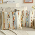 FUTEI Rust Blue Yellow Decorative Throw Pillow Covers 20x20 Inch Set of 2, Soft Tufted Striped Textured Accent Cushion Case,Boho Pillows for Couch Decor