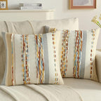 FUTEI Rust Blue Yellow Decorative Throw Pillow Covers 20x20 Inch Set of 2, Soft Tufted Striped Textured Accent Cushion Case,Boho Pillows for Couch Decor