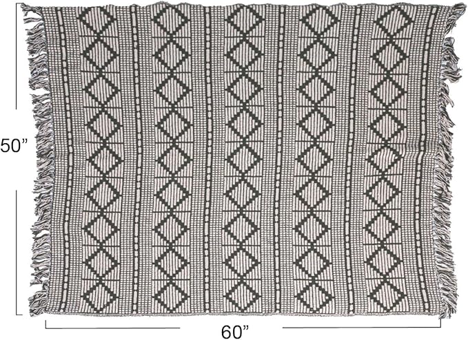 Bloomingville Soft Recycled Cotton Blend Throw with Diamond Pattern, Green and Beige