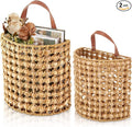 Chunful 2 Pcs Water Hyacinth Hanging Wicker Basket, Natural Wicker Decorative Baskets, Handmade Woven Storage Organizer for House Garden Wedding Wall Decorations, Large & Small Size(Classic Plaid)