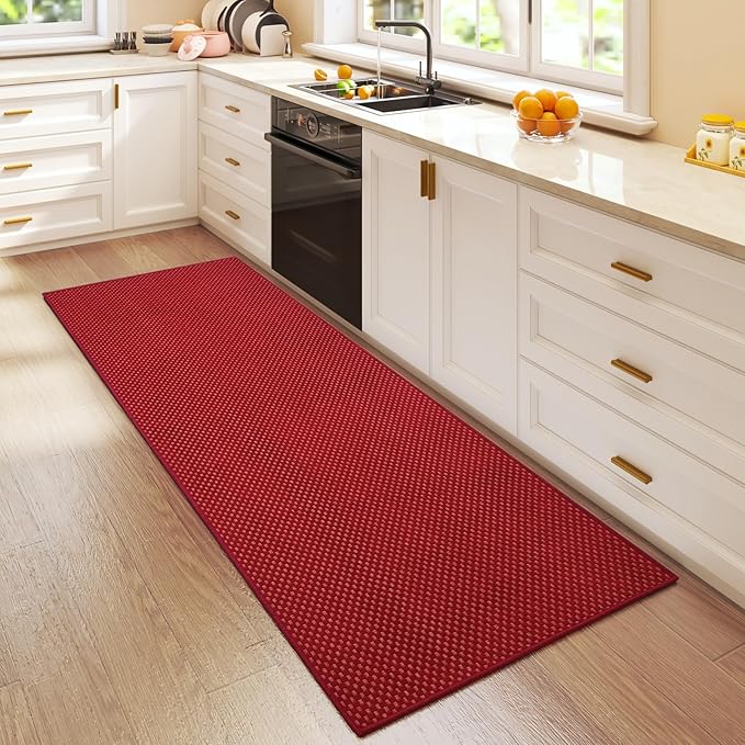 2x5 ft Hallway Runner Rug Boho Woven Washable Long Kitchen Runner Rugs Mat Non Slip, Soft Entryway Laundry Hall Runner Floor Carpet for Indoor Backdoor Bedroom Kitchen Living Room, Red