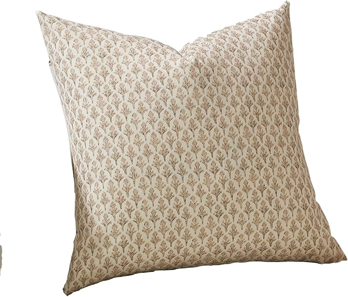 Floral Pillow Covers 20x20 Pillow Cover Block Print Couch Pillows for Living Room Decorative Neutral Accent Throw Pillow Covers, 1PC, Cognac Brown