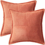 MIULEE Decorative Throw Pillow Covers for Couch Bed Livingroom 20x20 Inch Set of 2 Coral Red Boho Accent Throw Pllows Broadside Striped Patchwork Soft Corduroy Summer Pillowcases