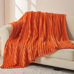 NEWCOSPLAY Super Soft Fall Throw Blanket Orange Premium Silky Flannel Fleece 3D Ribbed Jacquard Lightweight Bed Blanket All Season Use (Orange Ribbed, Throw(50"x60"))
