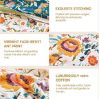 Boho Throw Blanket - 90"x108" 100% Cotton Ultra Soft Lightweight Blanket, 4-Layer Breathable Muslin Spring Blankets for Bed Couch, Reversible Green Floral Bird Printed Bohemian Cotton Quilt