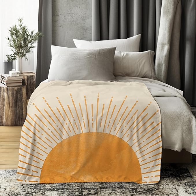 Boho Throw Blanket - Sun Blanket, Sunset Decorative Throw for Bed Couch Sofa, 50x60 Inches