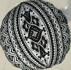 INDIAN CRAFT CASTLE 24" Black Silver Mandala Barmeri Large Floor Pillow Cover Cushion Meditation Seating Ottoman Throw Cover Hippie Decorative Zipped Bohemian Pouf Ottoman Pom Pom Cases 24" Round
