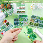 Wurosi 4074 Pcs Green Glass Beaded Plant Kit with Rattan Basket, Forever Plant Beaded Making Kit with Hanging Chain and Manual, Green Crystal Leaf Beads for Jewelry Making Beaded Plants